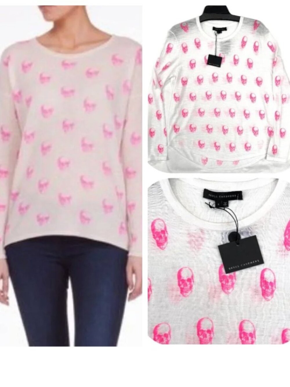 NWT Skull Cashmere Cotton Skull Print Knit Top S